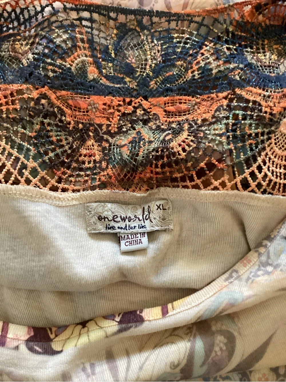 ONE WORLD Boho Paisley Sleeveless Tunic in Beige, Teal, Brown - Picture 9 of 12